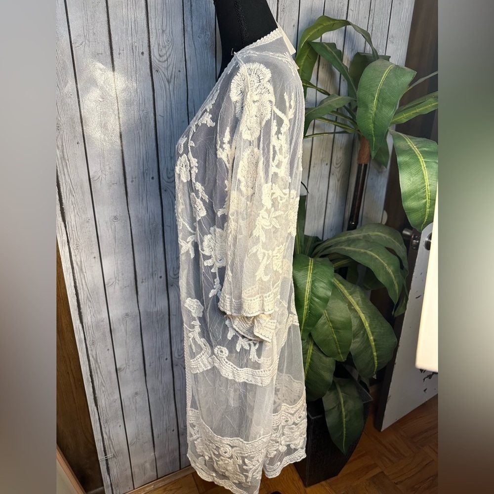 NWT Adiva Ivory Lace Open Kimono Cardigan, Women’s Size Medium - Picture 5 of 13